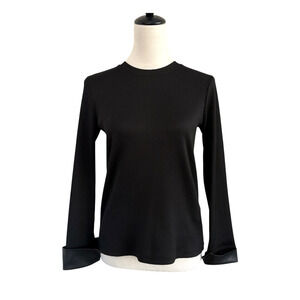 Zara Top Womens Medium Black Ribbed Faux Leather Cuffs Long Sleeves Tee